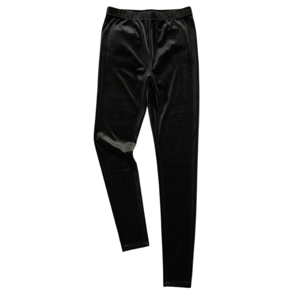 Boutique Pants - Black Velvet Stretch Leggings M Soft Pull On High Rise Date Night Party
